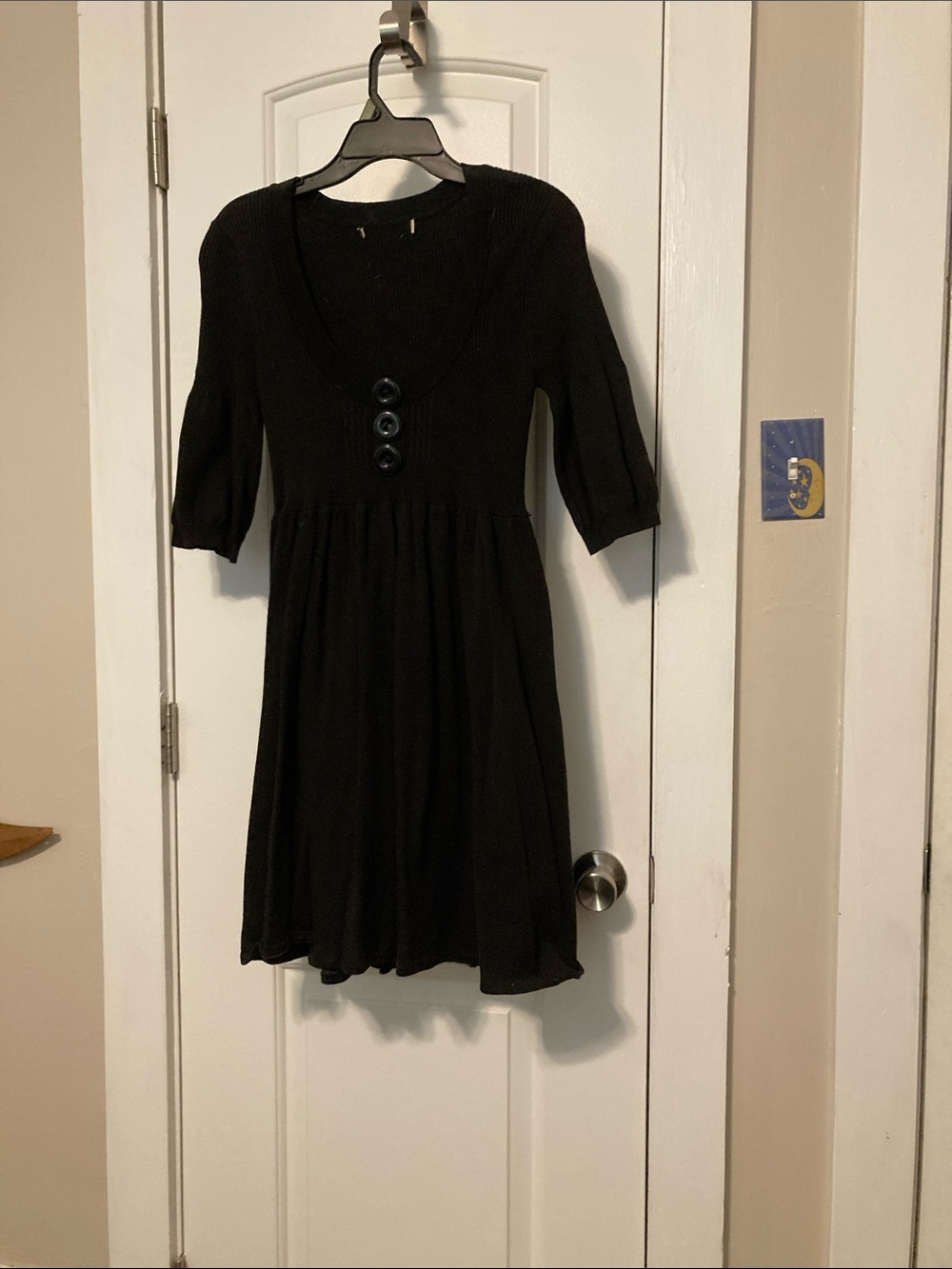 Candie's Black V‑neck Knit Dress with Front Buttons